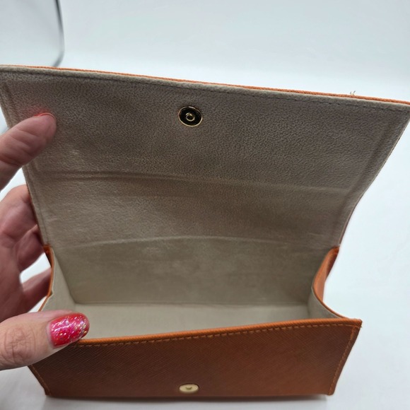 Tory Burch Orange Saffiano‎ Leather Eyeglass Sunglass Case Pouch Designer Luxury